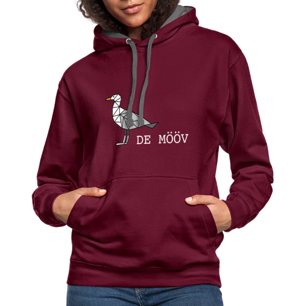 Unisex Kontrast-Hoodie - de Mööv (weiss) - Weinrot/Anthrazit