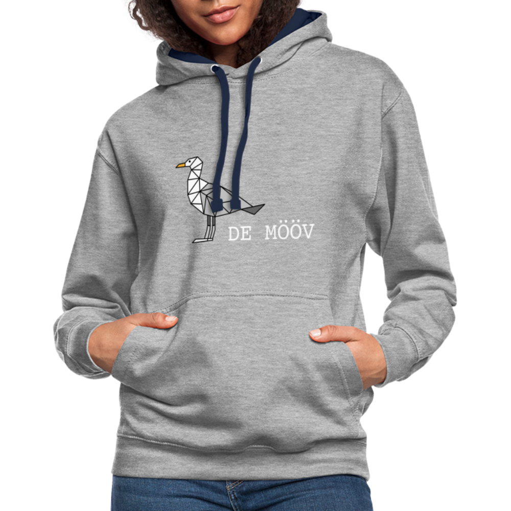 Unisex Kontrast-Hoodie - de Mööv (weiss) - Grau meliert/Navy