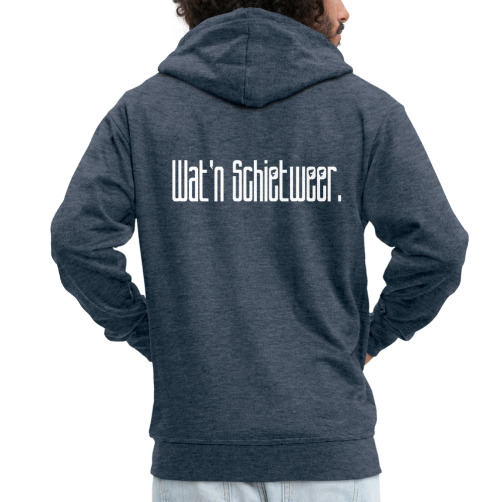 Männer Premium Kapuzenjacke - wat'n Schietweer (weiss) - Jeansblau