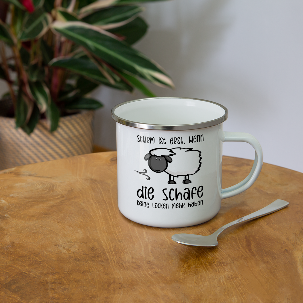 Emaille-Tasse - Schaf - weiß