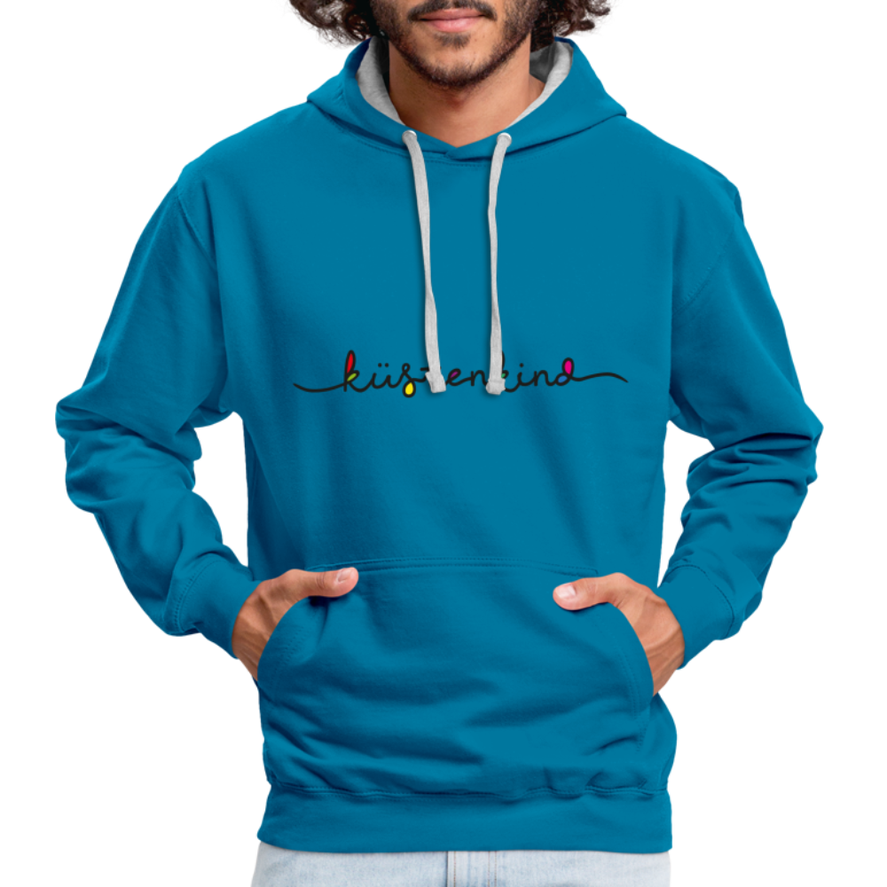 Unisex Kontrast-Hoodie - Küstenkind - Pfauenblau/Grau meliert