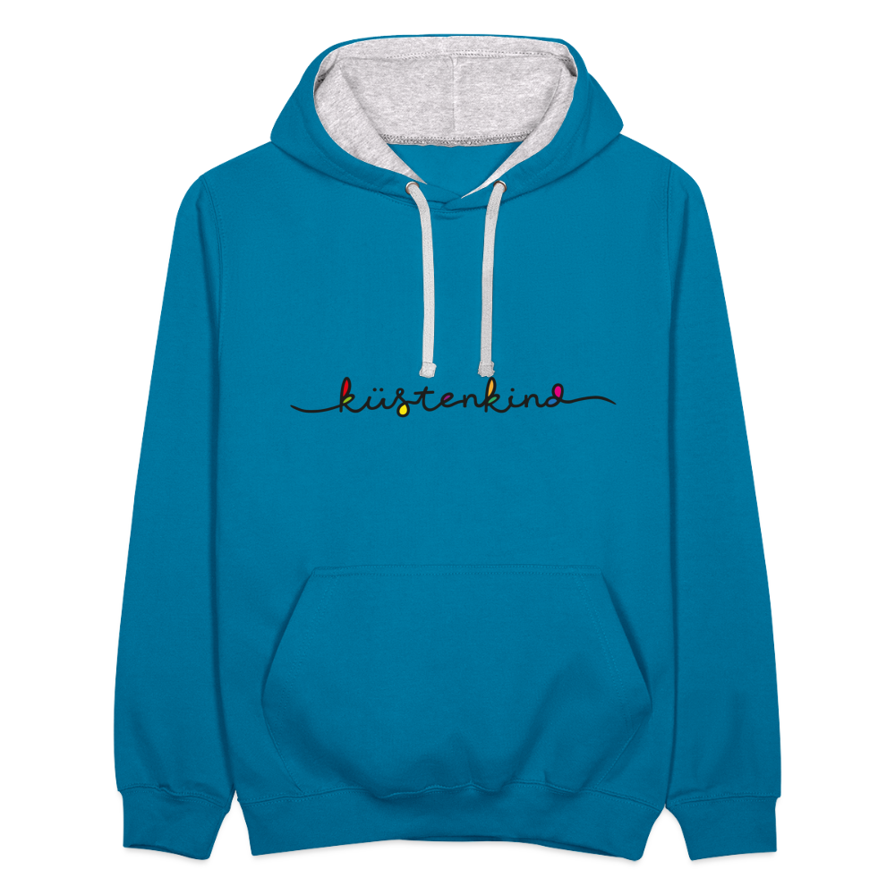 Unisex Kontrast-Hoodie - Küstenkind - Pfauenblau/Grau meliert