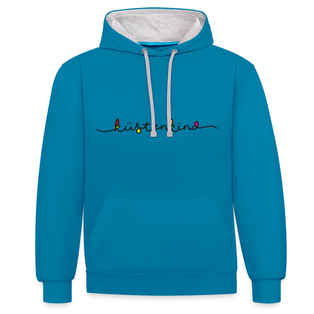Unisex Kontrast-Hoodie - Küstenkind - Pfauenblau/Grau meliert