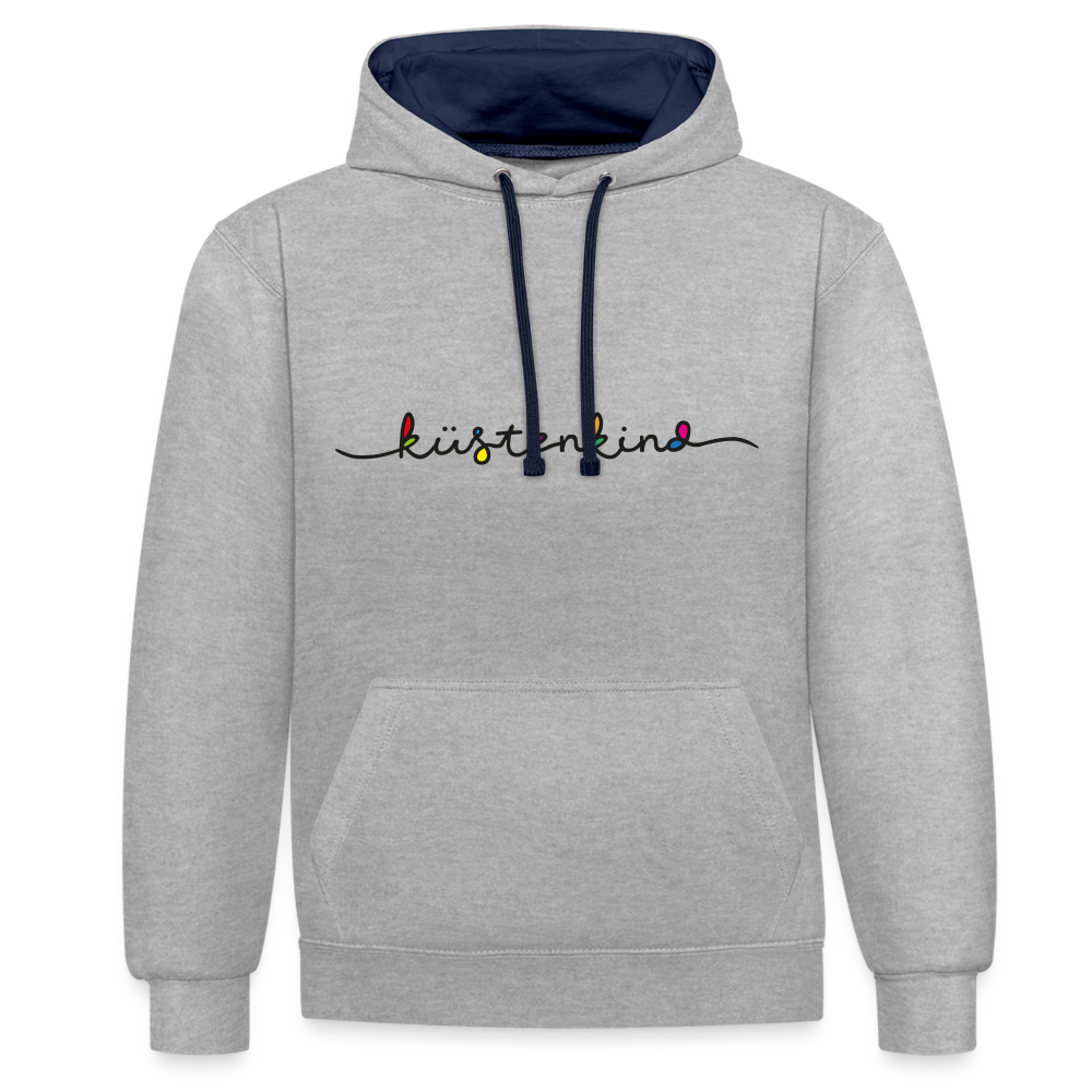 Unisex Kontrast-Hoodie - Küstenkind - Grau meliert/Navy