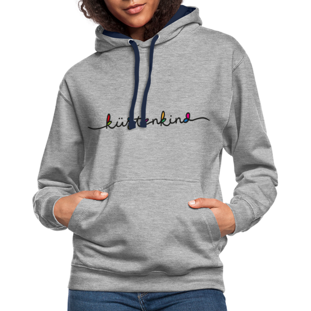 Unisex Kontrast-Hoodie - Küstenkind - Grau meliert/Navy