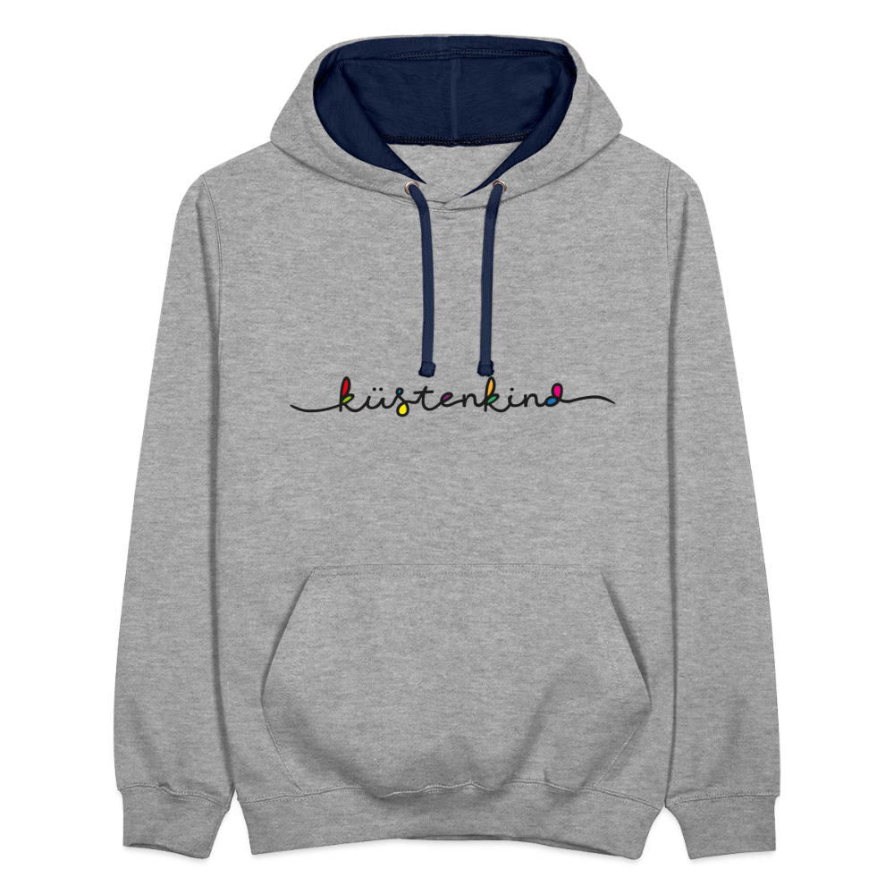Unisex Kontrast-Hoodie - Küstenkind - Grau meliert/Navy