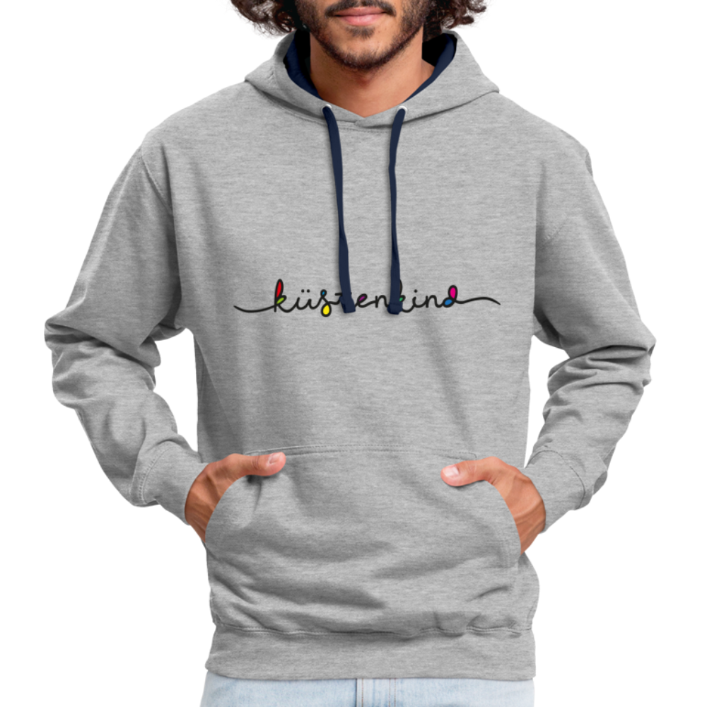 Unisex Kontrast-Hoodie - Küstenkind - Grau meliert/Navy