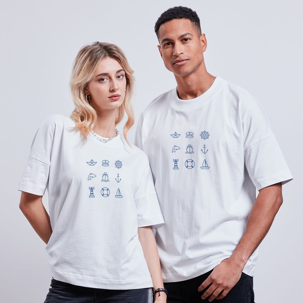 Unisex Oversize Bio-T-Shirt - Nautik Doodles - Weiß