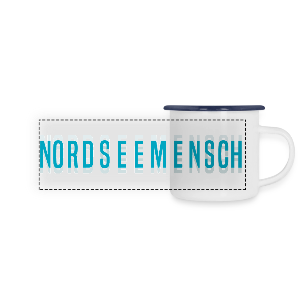 Nordseemensch - Panorama Emaille-Tasse - Weiß/Blau