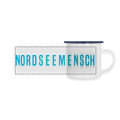 Nordseemensch - Panorama Emaille-Tasse - Weiß/Blau
