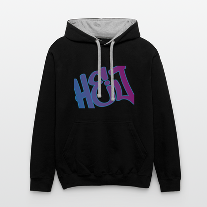 Unisex Kontrast-Hoodie - Hej - Schwarz/Grau meliert