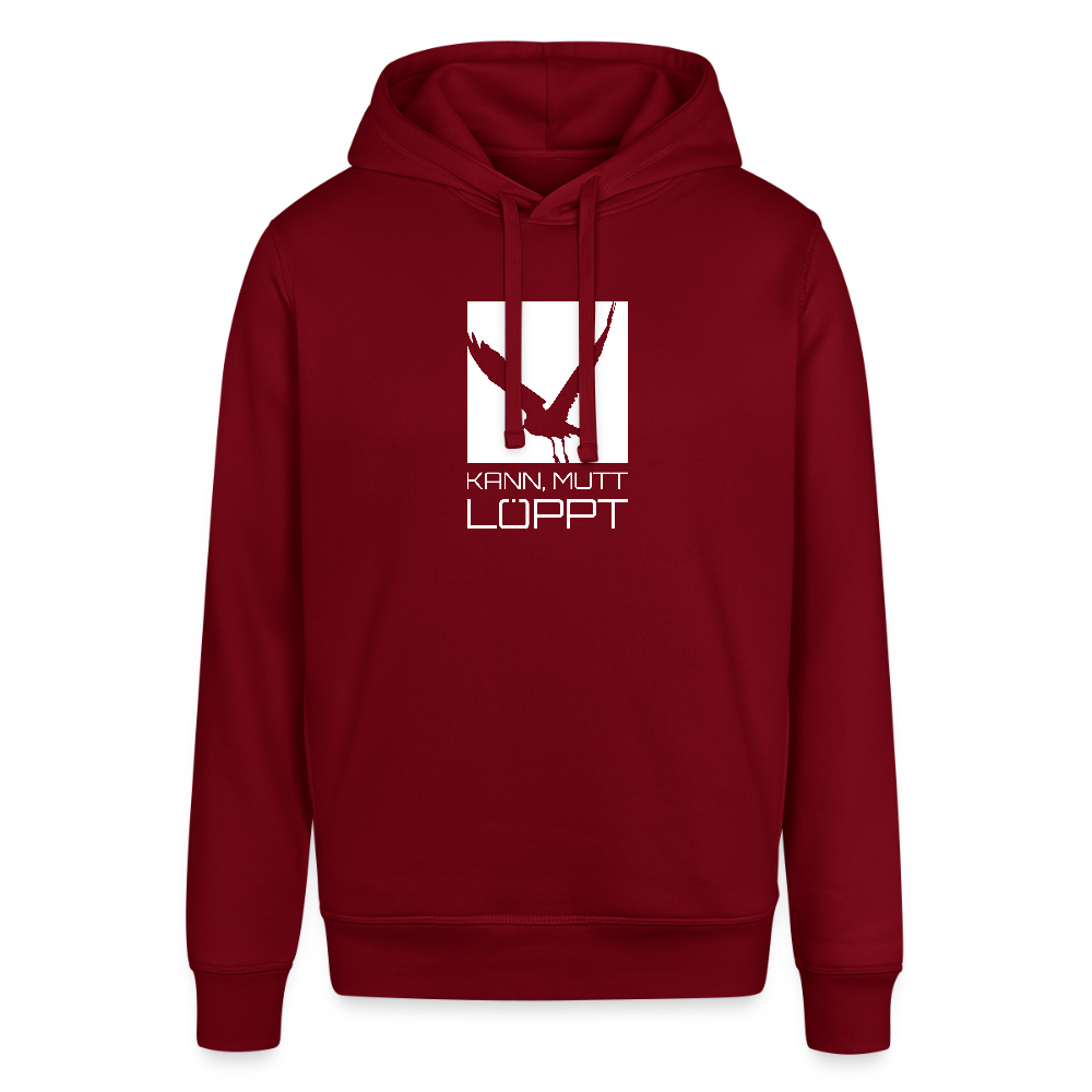 Unisex Bio-Hoodie - kann, mutt, löppt (weiss) - Burgunderrot