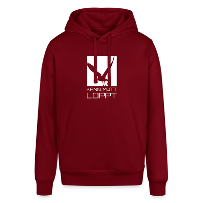 Unisex Bio-Hoodie - kann, mutt, löppt (weiss) - Burgunderrot