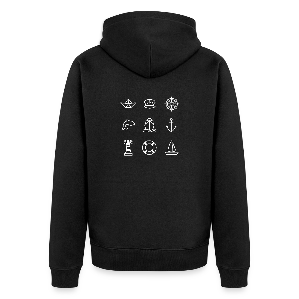 Herren Premium Kapuzenjacke - Nautik Doodles (weiss) - Schwarz