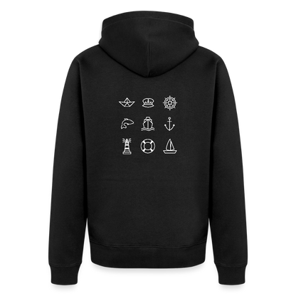 Herren Premium Kapuzenjacke - Nautik Doodles (weiss) - Schwarz