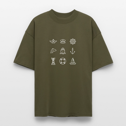 Unisex Oversize Bio-T-Shirt - Nautik Doodles (weiss) - Khaki