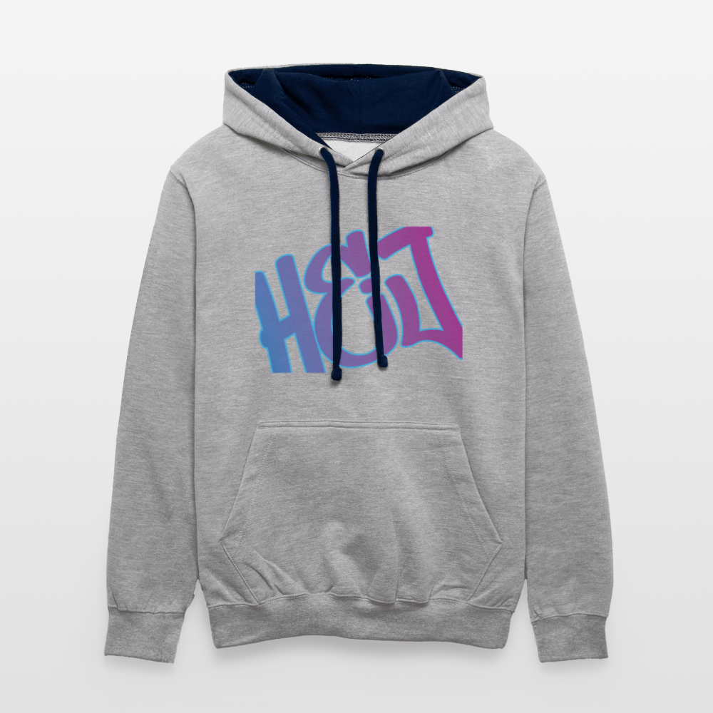 Unisex Kontrast-Hoodie - Hej - Grau meliert/Navy