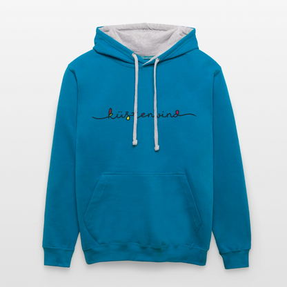 Küstenwind - Unisex Kontrast-Hoodie - Pfauenblau/Grau meliert