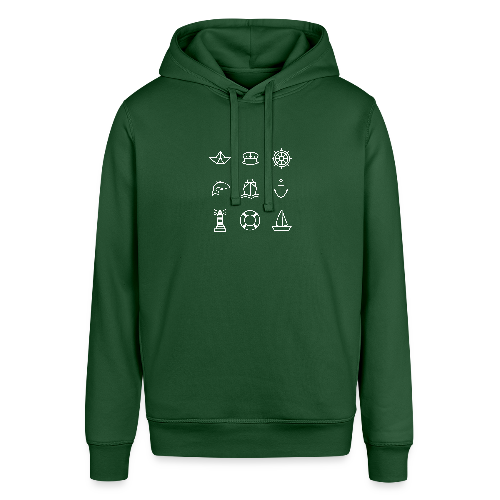 Unisex Bio-Hoodie - Nautik Doodles (weiss) - Flaschengrün