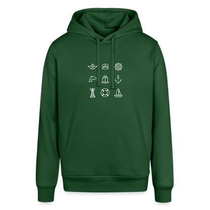 Unisex Bio-Hoodie - Nautik Doodles (weiss) - Flaschengrün