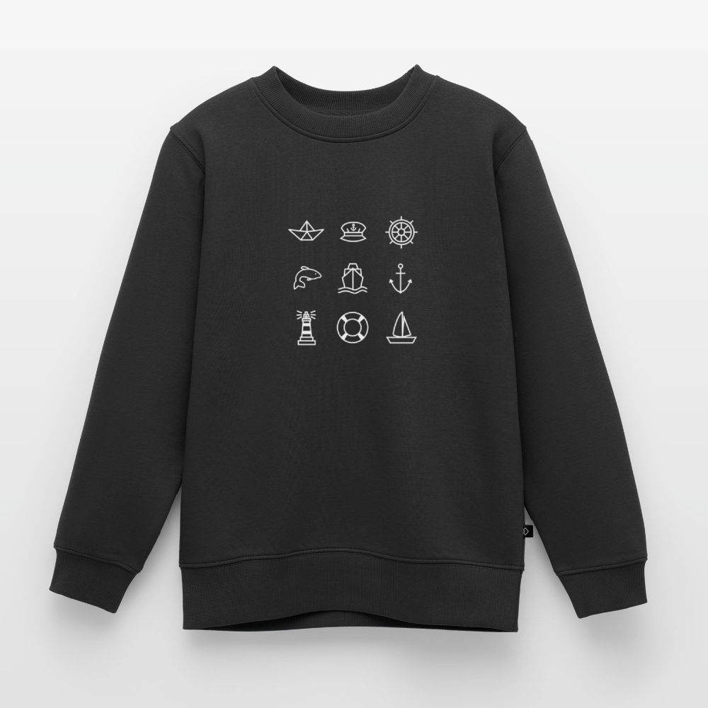 Kinder Premium Pullover - Nautik Doodles (weiss) - Schwarz