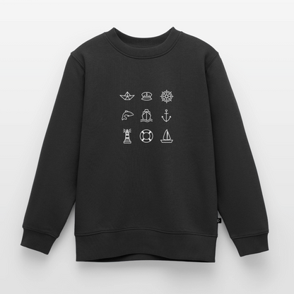 Kinder Premium Pullover - Nautik Doodles (weiss) - Schwarz