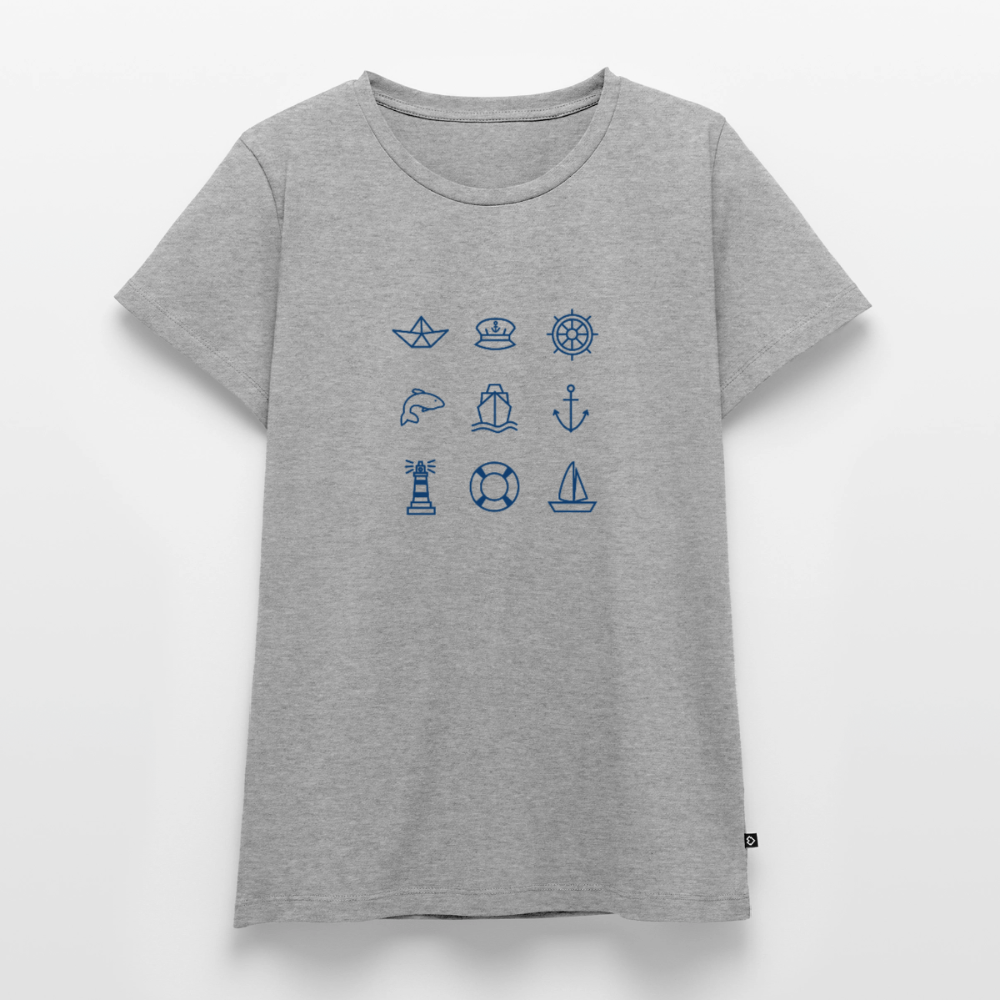 Damen Premium Bio T-Shirt - Nautik Doodles - Grau meliert