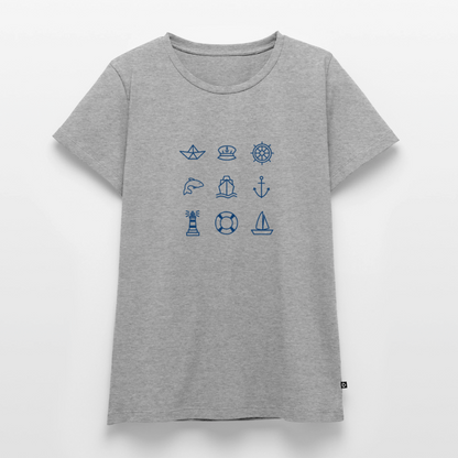 Damen Premium Bio T-Shirt - Nautik Doodles - Grau meliert