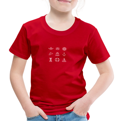 Kinder Premium T-Shirt - Nautik Doodles (weiss) - Rot