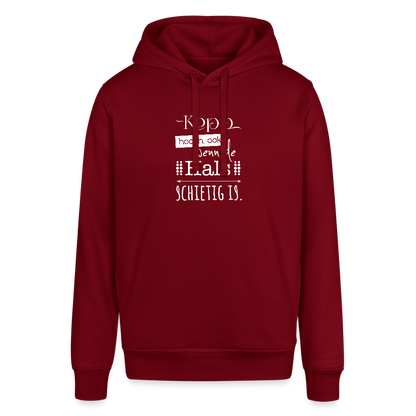 Unisex Bio-Hoodie - Kopp hooch (weiss) - Burgunderrot