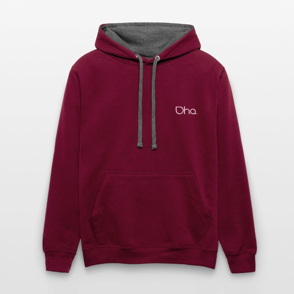 Oha (weiß) - Unisex Kontrast-Hoodie - Weinrot/Anthrazit