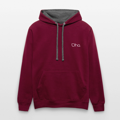 Oha (weiß) - Unisex Kontrast-Hoodie - Weinrot/Anthrazit