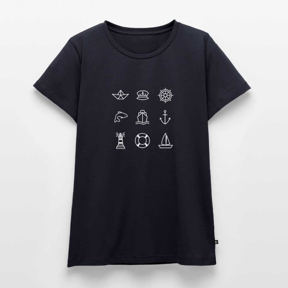 Damen Premium Bio T-Shirt - Nautik Doodles (weiss) - Navy