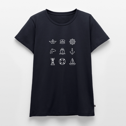 Damen Premium Bio T-Shirt - Nautik Doodles (weiss) - Navy