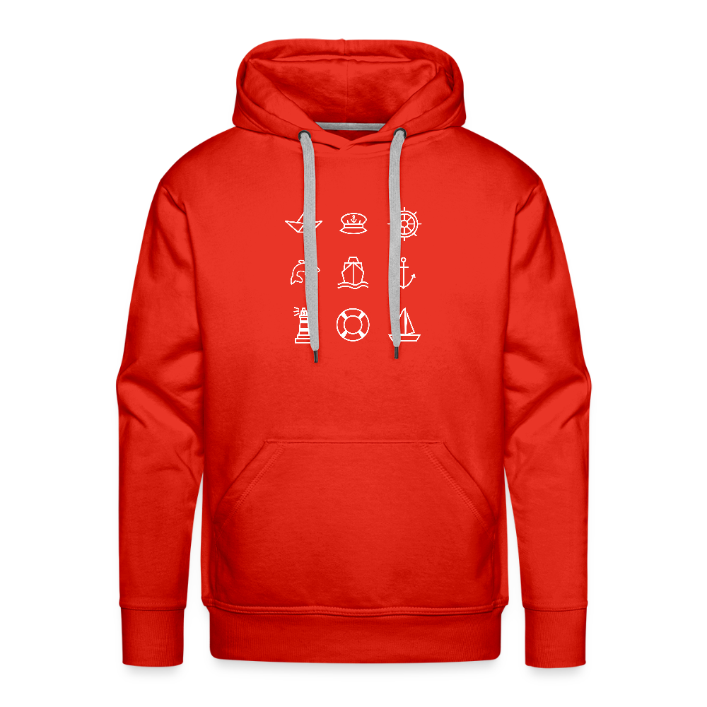 Herren Premium Hoodie - Nautik Doodles (weiss) - Rot
