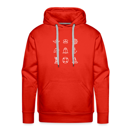 Herren Premium Hoodie - Nautik Doodles (weiss) - Rot