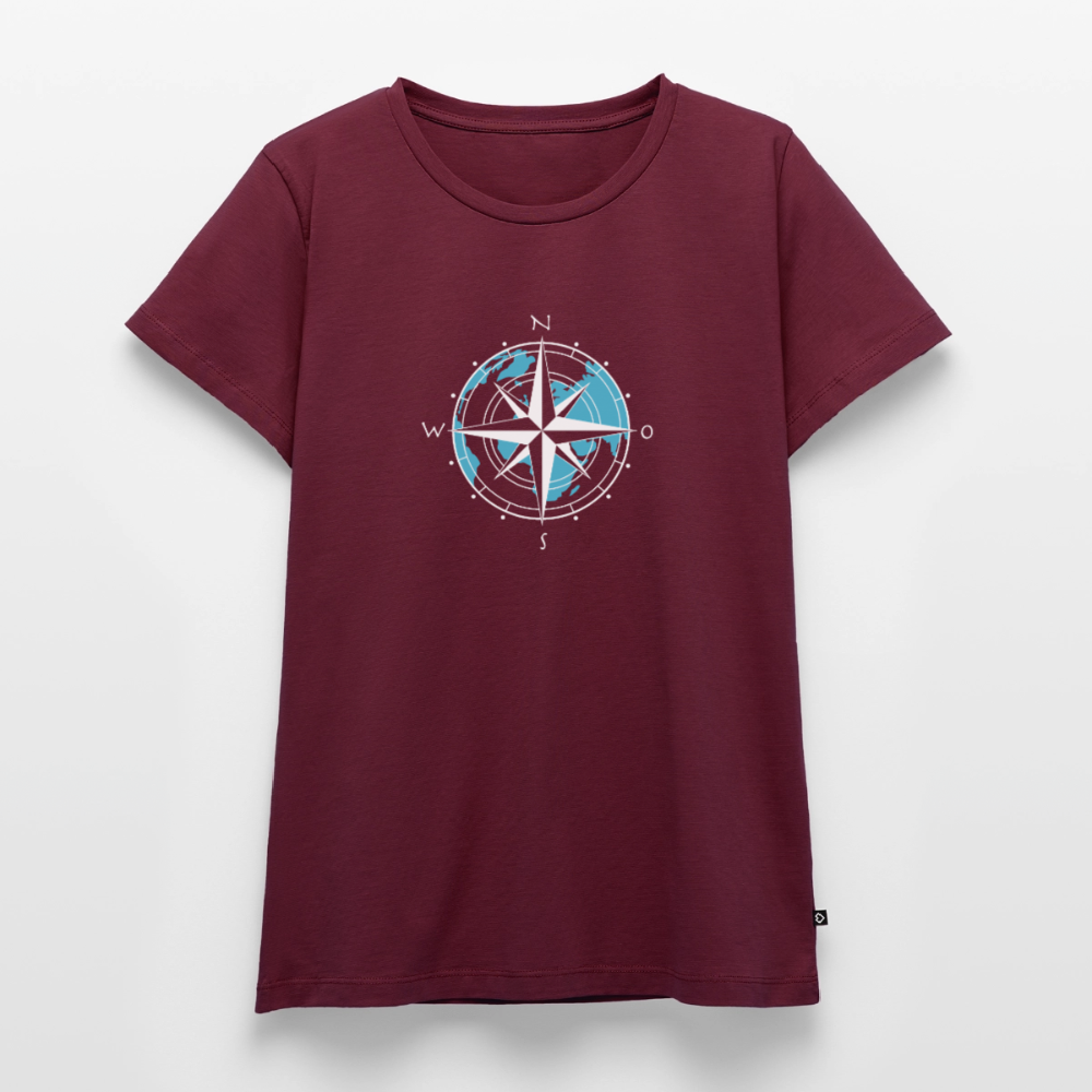 Damen Premium Bio T-Shirt - Kompass (weiss) - Burgunderrot