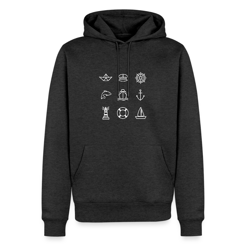 Herren Premium Hoodie - Nautik Doodles (weiss) - Anthrazit meliert
