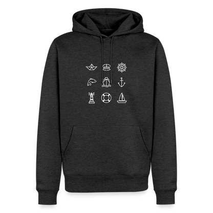 Herren Premium Hoodie - Nautik Doodles (weiss) - Anthrazit meliert