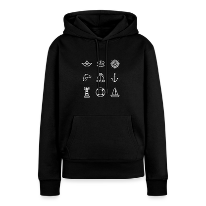 Damen Premium Hoodie - Nautik Doodles (weiss) - Schwarz