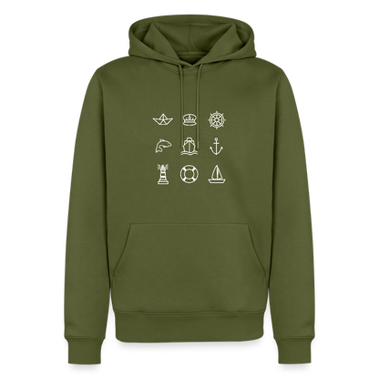 Herren Premium Hoodie - Nautik Doodles (weiss) - Khaki