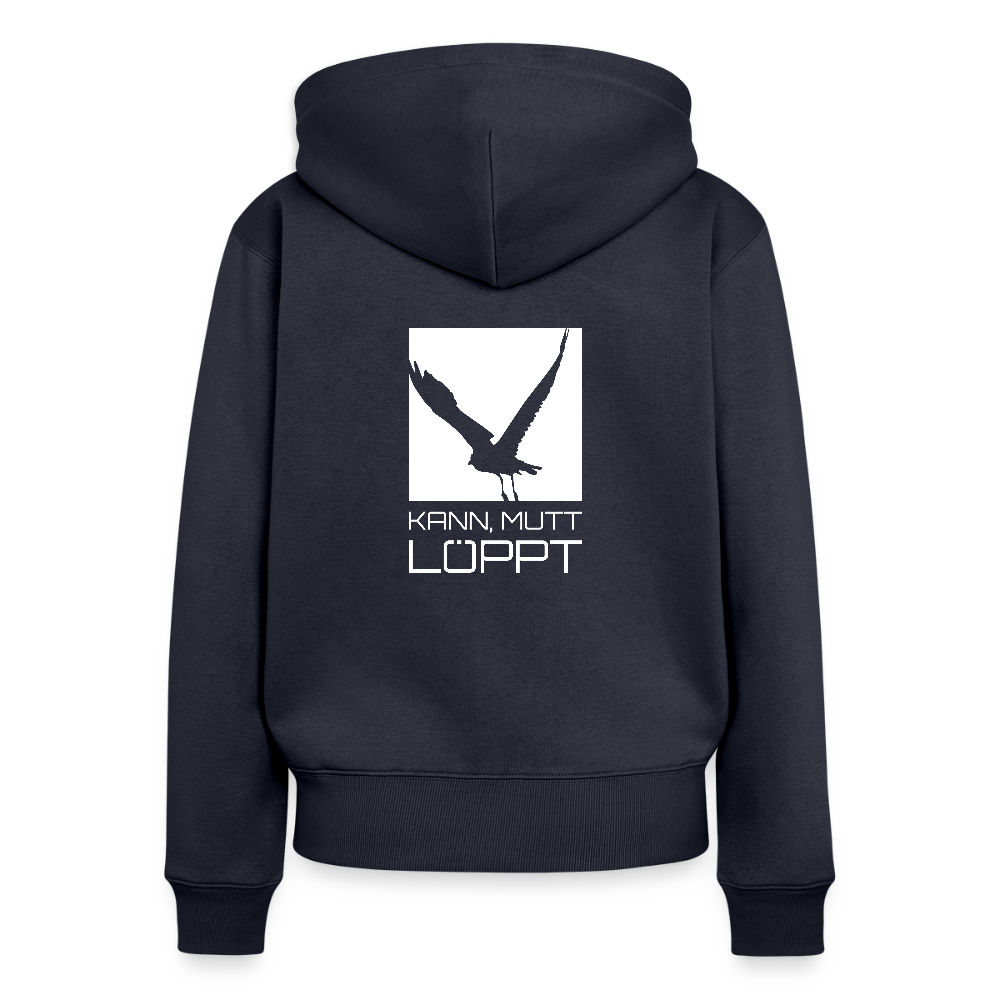 Damen Premium Kapuzenjacke - kann, mutt, löppt - Navy