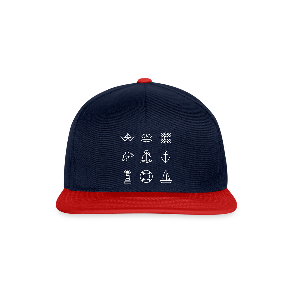 Snapback Cap - Nautik Doodles (weiss) - Navy/Rot