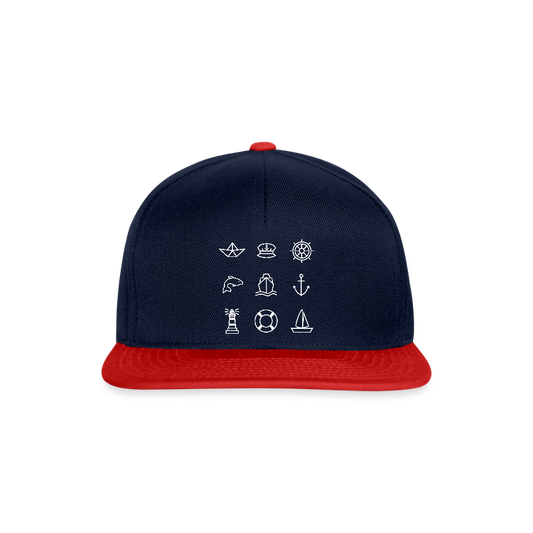Snapback Cap - Nautik Doodles (weiss) - Navy/Rot