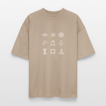 Unisex Oversize Bio-T-Shirt - Nautik Doodles (weiss) - Steingrau