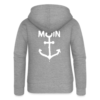 Frauen Premium Kapuzenjacke - Moin Anker (weiss) - Grau meliert