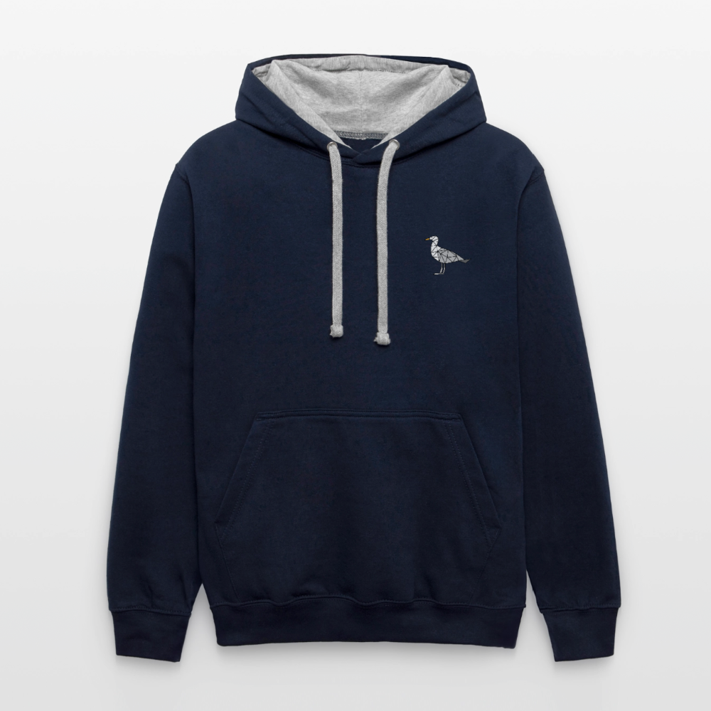 Möwe - Unisex Kontrast-Hoodie - Navy/Grau meliert