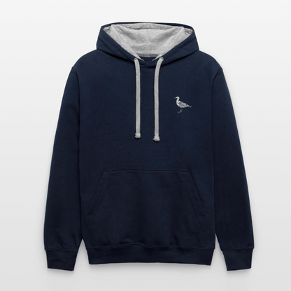 Möwe - Unisex Kontrast-Hoodie - Navy/Grau meliert