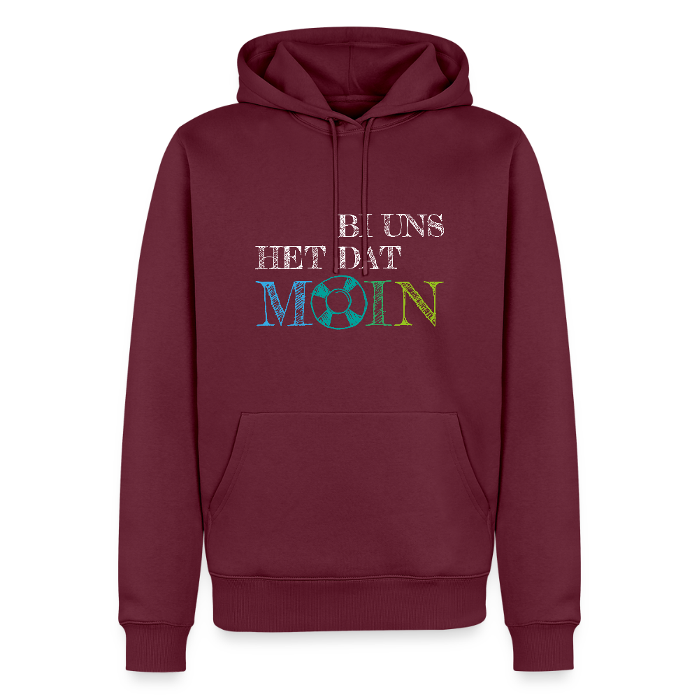 Herren Premium Hoodie- Bi uns het dat Moin (weiss) - Burgunderrot