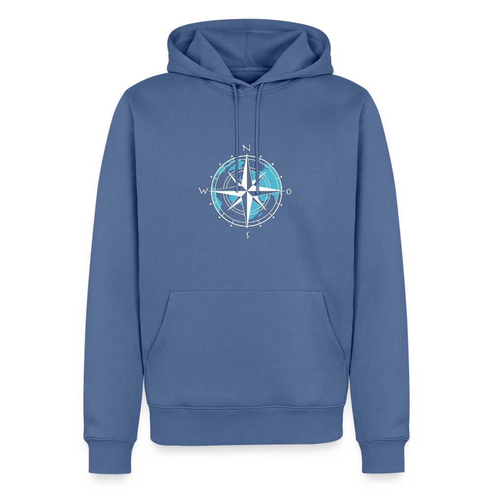 Herren Premium Hoodie - Kompass (weiss) - Taubenblau